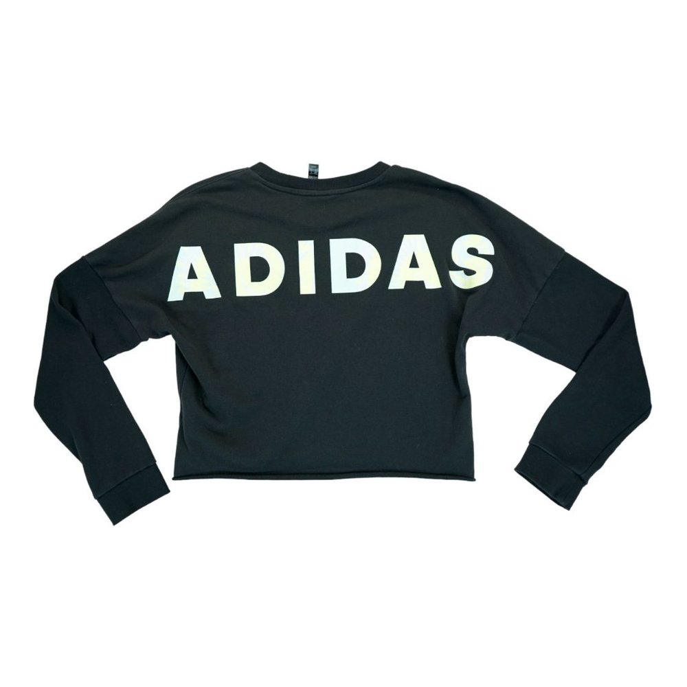 Adidas Women's Cropped Relaxed Tye Dye Logo Crewneck Sweatshirt Black Size Small